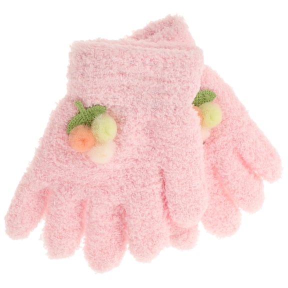 GAXIRE 1 Pair Gloves for Kids Knit Gloves Pink Polyester Warm Full Finger Protect Hands for Outdoor Activities