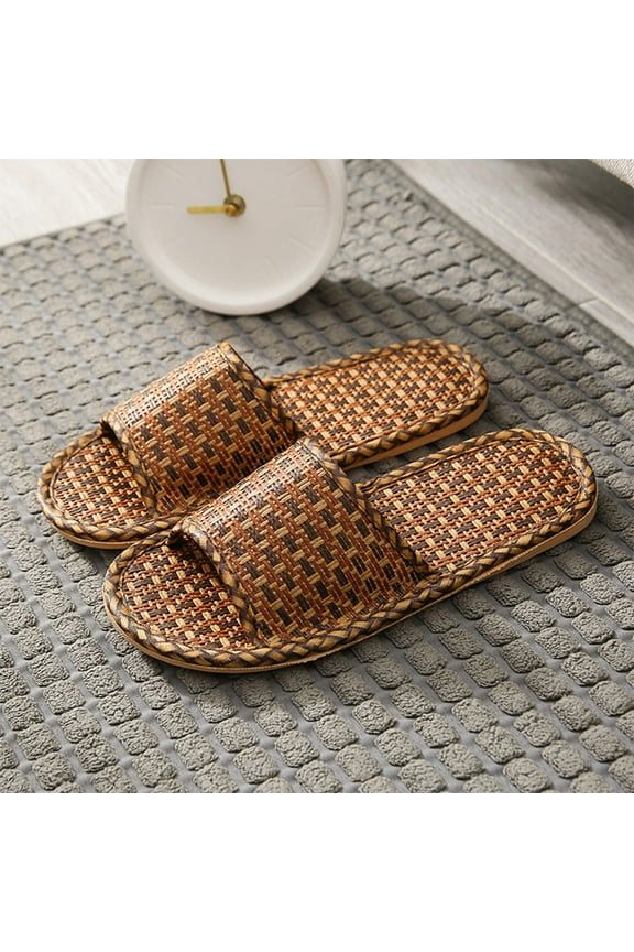 1 Pair Indoor Slippers for Men and Women Woven Rattan Straw and PVC Cool and Breathable