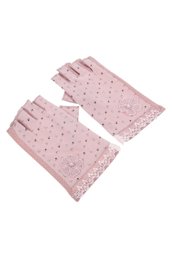1 Pair Pink Cotton Fingerless Gloves for Women Outdoor Activities