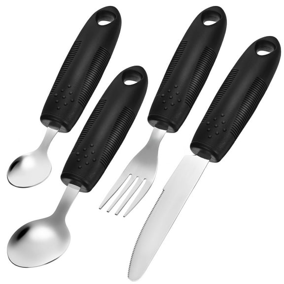 GAXIRE 1 Set Adaptive Utensils Spoons Forks Silver Stainless Steel Anti-tremor Utensils