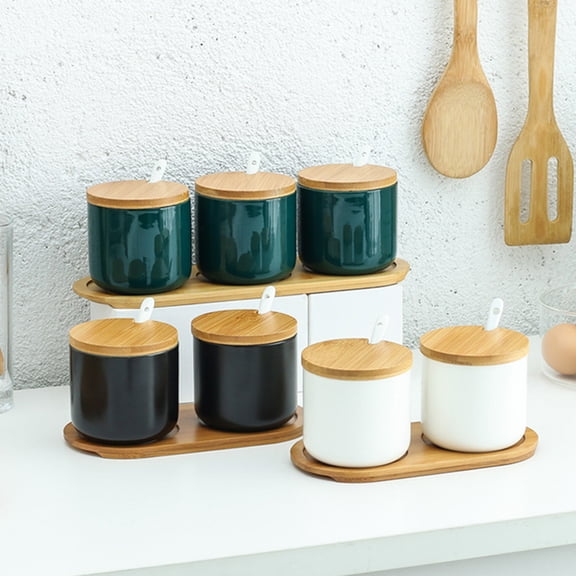 GAXIRE Porcelain Seasoning Holder Set White Ceramic Salt Pepper Sauce Storage Pot Kitchen Container