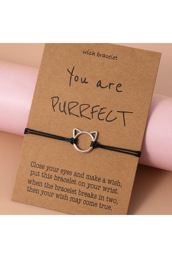 Cute Cat Charm Bracelet for Women, Adjustable Wax Rope Jewelry Accessory Set