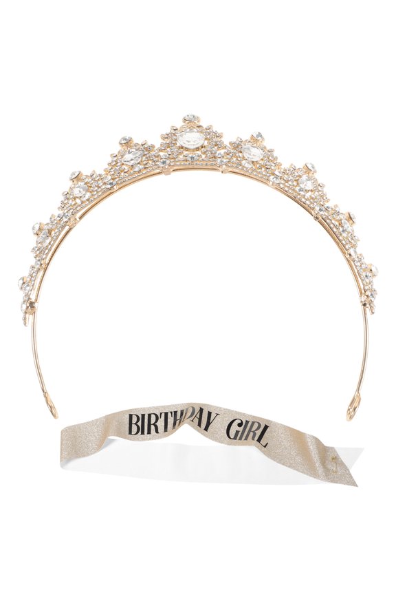 Crown Headband For Birthday Golden Rhinestone 1 Set 6.3x5.5in