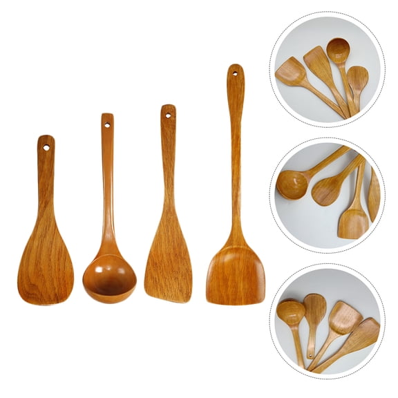 GAXIRE 4-Piece Maple Wood Cooking Utensil Set for Kitchen, Family-Friendly Wooden Tools