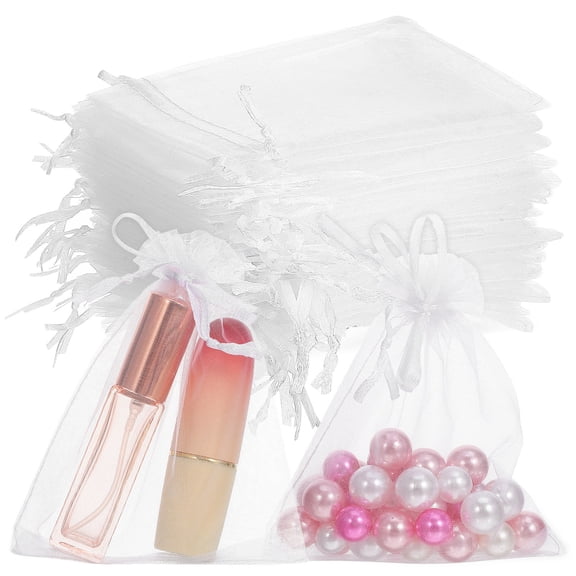 GAXIRE 100-Pack White Organza Favor Bags for Packaging, Wedding, Party, Jewelry, and Women’s Accessories