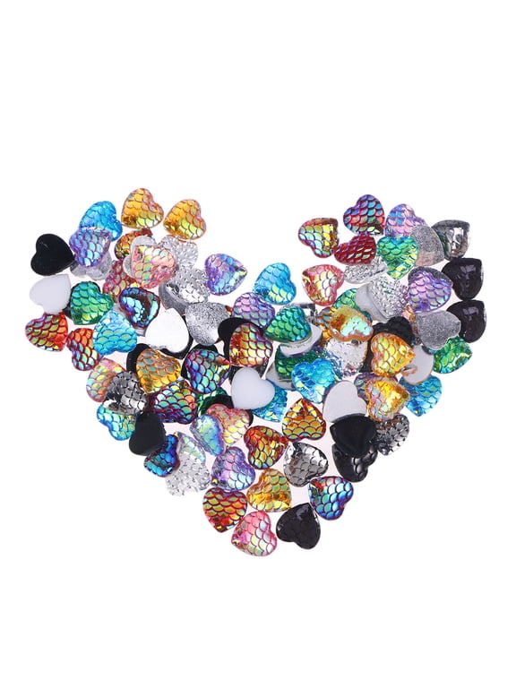 100pcs Assorted Color Heart Resin Charms for Crafts, Scrapbooking, Calendar Decoration, Accessories, and Cute Cartoon Designs