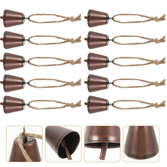 GAXIRE 10Pcs Antique Metal Bells with Hanging Rope for Christmas Tree and Craft Decoration