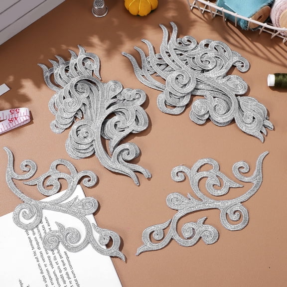 GAXIRE Metallic Embroidered Iron On Patch Decorative Silver 12 Pcs