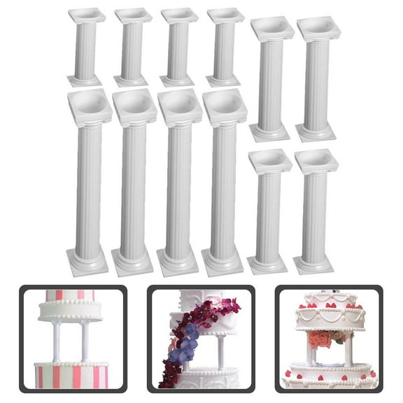 GAXIRE 12Pcs Classic Plastic Cake Pillars for Tiered Cakes and Wedding Receptions 6.7x1.4in