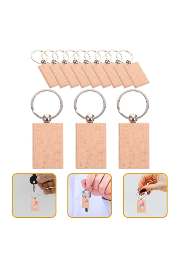 12 Pcs Unfinished Beech Wood Keychain Blanks for Craft Making, Engraving Keychain Blanks Bulk Set