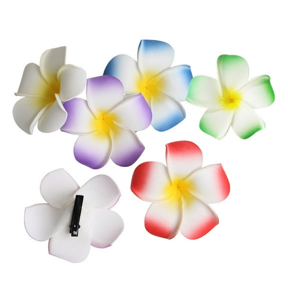 GAXIRE 12Pcs Hawaiian Plumeria Flower Hair Clips Foam Material Assorted Colors for Tropical Party Use