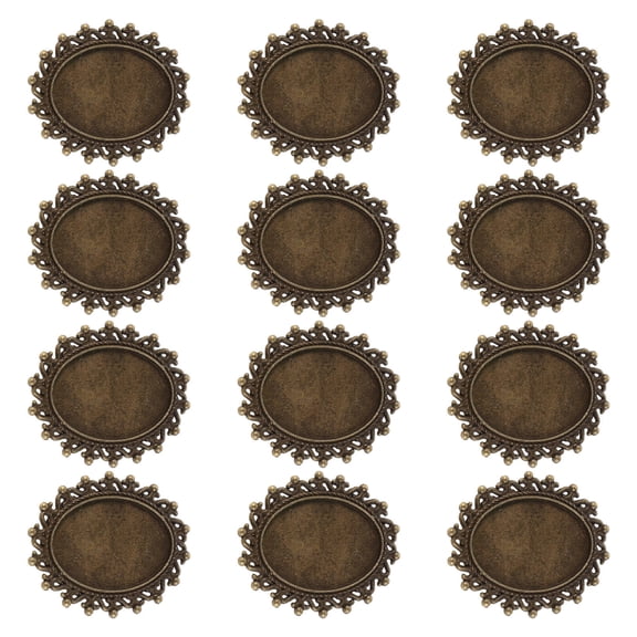 GAXIRE 12Pcs Oval Brooch Pin Backs in Golden Alloy for DIY Jewelry Craft with Retro Bezel Tray Design