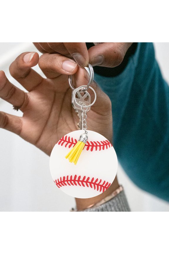 12 Sets Creative Baseball Key Rings with Tassel Baseball Keychains Hanging Decors