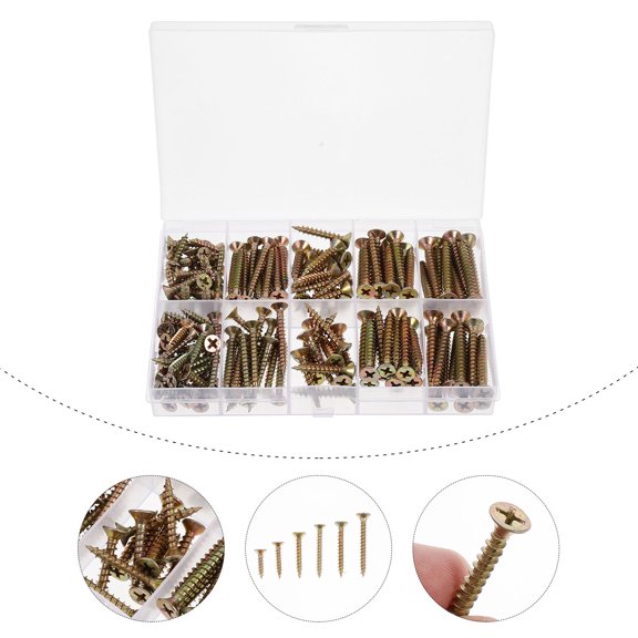 GAXIRE 165Pcs Golden Flat Head Self Drilling Screws for Woodworking Repair