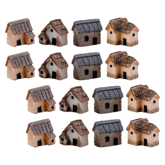 GAXIRE 16Pcs Assorted Color Resin Fairy Tiny Houses Realistic Thatched Roof Garden Figurines
