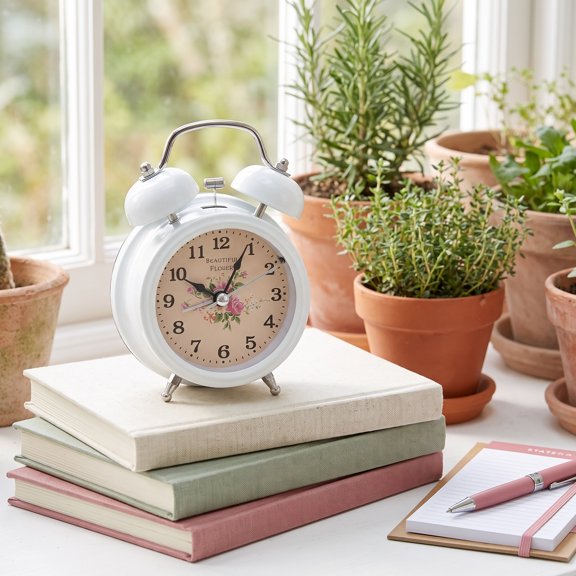 GAXIRE Gaxire White Metal Ring Bell Clock for Home and Bedroom 1Pc