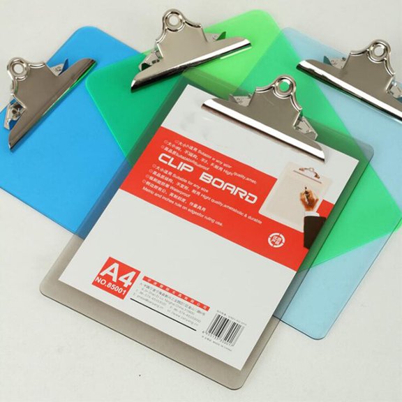 GAXIRE 1PC Plastic Transparent A4 Clipboard Profile Clip Hardboard Paper Holder Writing Memo Folders for School Office (Blue)