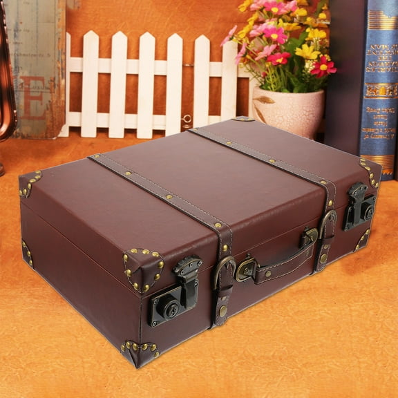 GAXIRE 1Pc Creative Wooden Suitcase for Storage Brown Portable Box