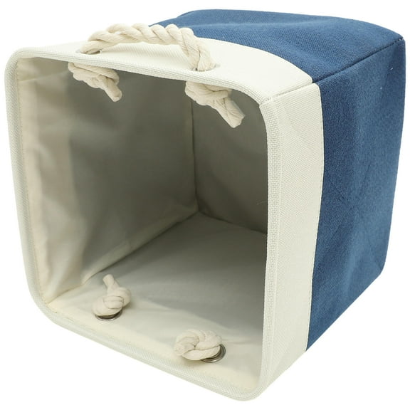 GAXIRE 1Pack Big Laundry Basket Dark Blue Linen Portable with Handles for Adults