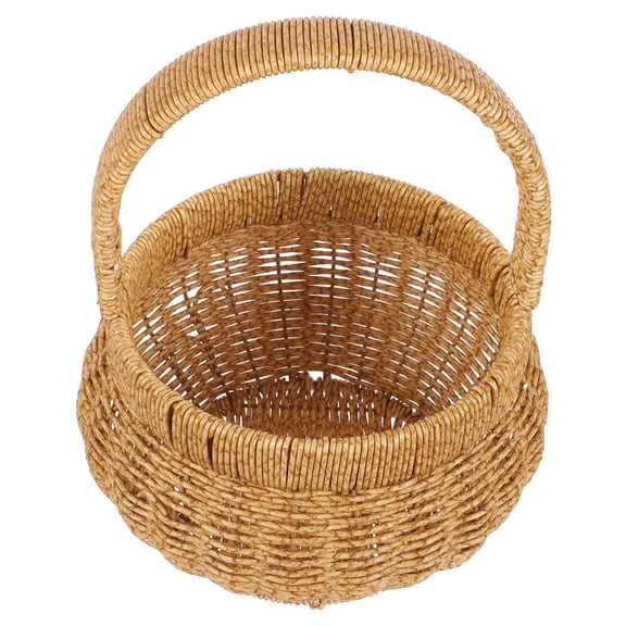 GAXIRE 1Pack Multi-Function Picking Basket Woven with Handle Khaki Round Home Decoration 10.2X7.3in