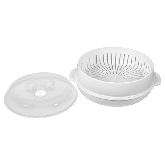 GAXIRE 1-Pack Round White Plastic Microwave Steamer 1000ML for Home Cooking and Family Meals, Easy to Use and