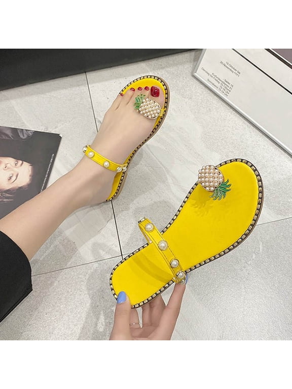Pineapple Flat Slide Sandals Yellow Soft PU Material Easy to Wear for Summer