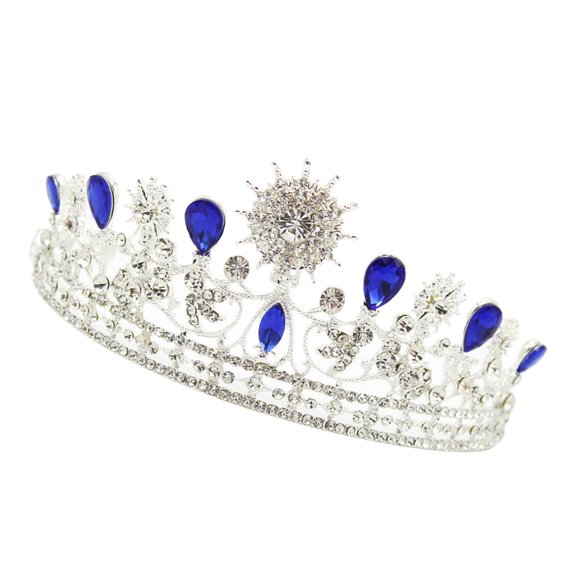 GAXIRE 1Pc Blue Alloy Crown with Rhinestones Wedding Hair Accessory Eye Catching