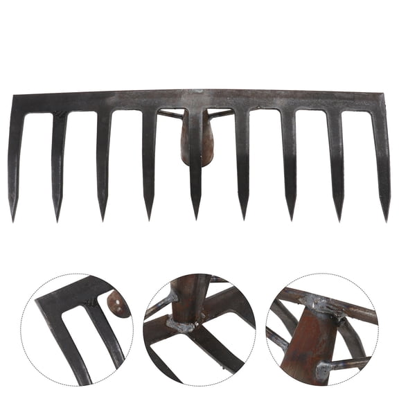 GAXIRE Steel Teeth 9-Tooth Grass Plowing Rake for Gardening Farm Implement 1 Pc