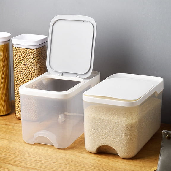 GAXIRE 1Pc Kitchen Grain Box White Food Safe Plastic Container with Lid for Rice Soybean Storage