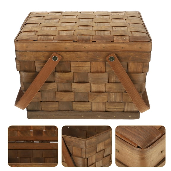 GAXIRE Gathering Basket Wood Plastic Rectangular Coffee 1Pack 10.8X7.9X7.5In