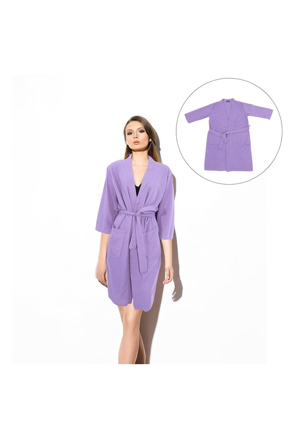 1Pcs Female Towelling Bath Robe for Home Use Waffle Fabric Polyester Quick Drying Purple Bath Wrap
