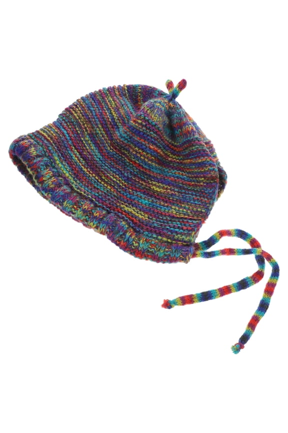 Women's Multi-Color Woolen Yarn Knitted Beanie Hat Warm Winter Cap with