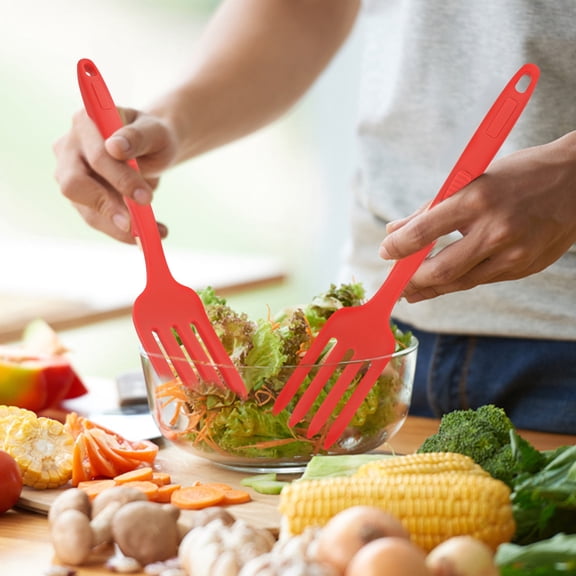 GAXIRE Smooth Edges Pasta Server Fork Red Silicone 1Pack