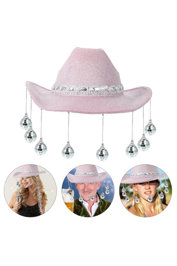 Rhinestone Fringe Cowgirl Hat Pink Plastic 1Pack Fashionable Design Headwear
