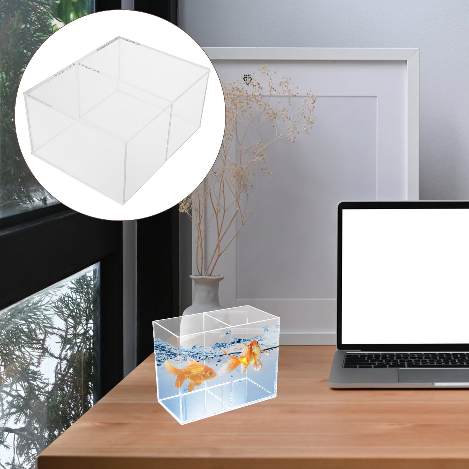 Image showcasing GAXIRE 1Pcs Rimless Cube Aquarium For Tabletop Goldfish Tank Pet ...