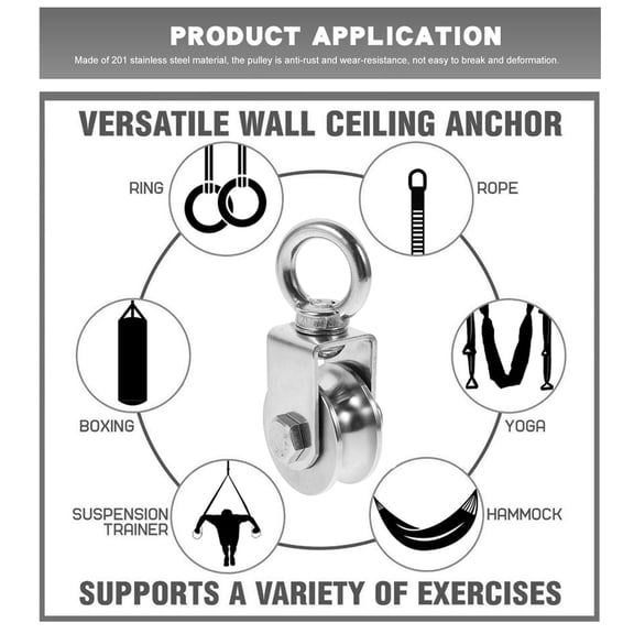 GAXIRE Heavy Duty Steel Wire Swivel Pulley, Finish, 1 Set, Dimensions 4.2 x 1.9 x 1.8 inches