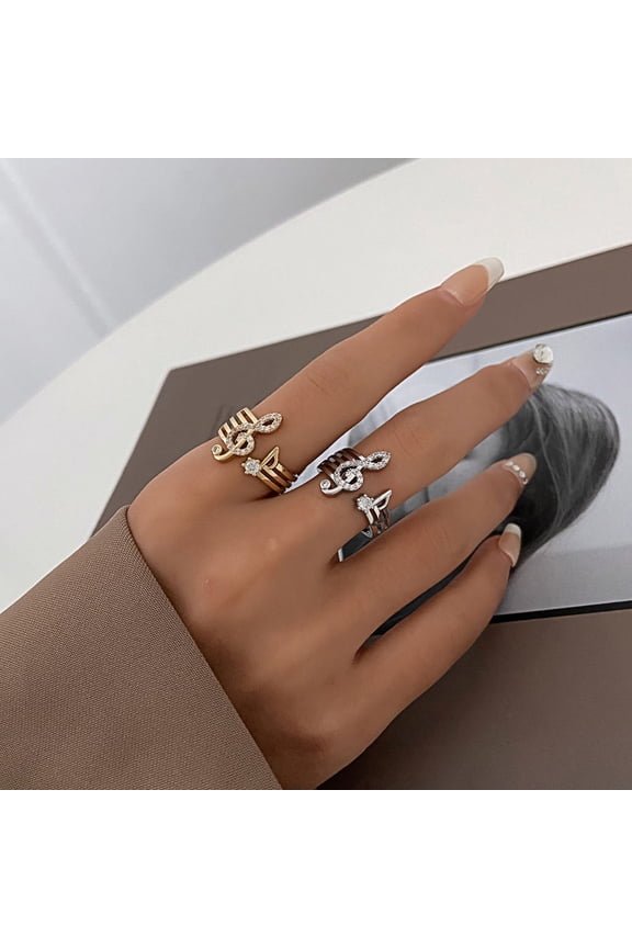 1Set Golden Alloy Circular Musical Note Ring Adjustable Opening for Women Daily Wear Parties Dances