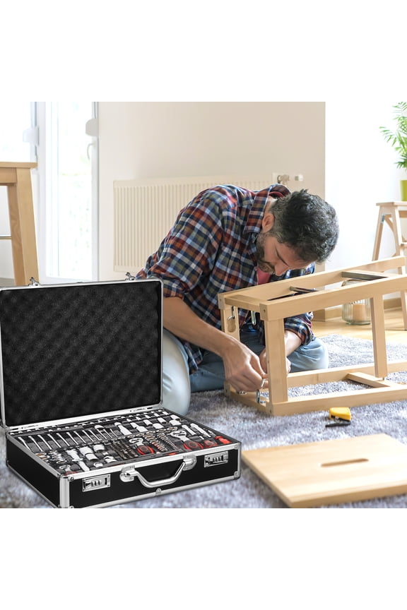 Locking Storage Box Briefcase Black Aluminum Alloy 1Pcs