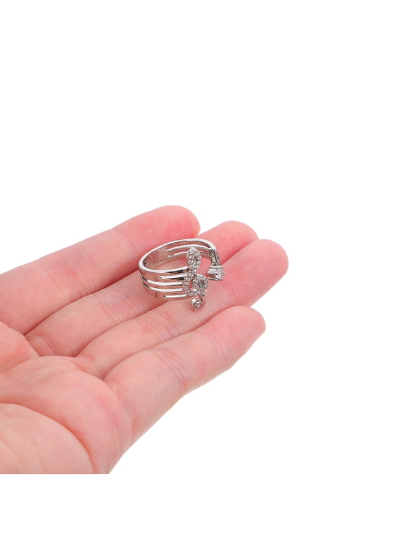 1Set Musical Note Open Adjustable Rings Silver Alloy Round Simple Design Women 1.7x0.67in