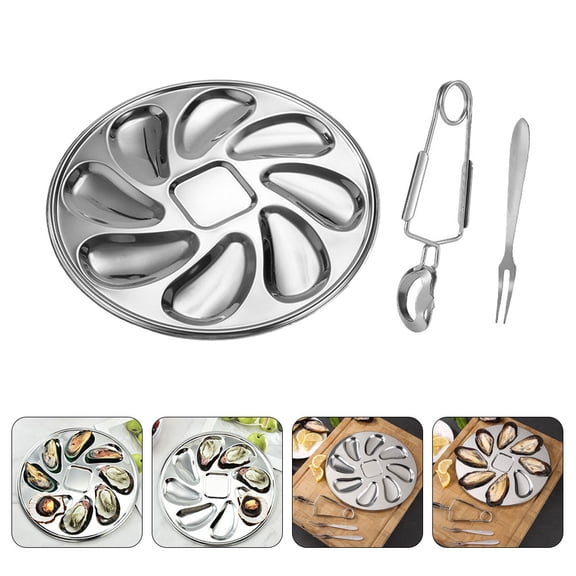 GAXIRE 1Set Wear Resistant Stainless Steel Oyster Pan and Serving Tray for Seafood Dishes