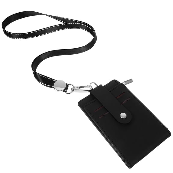 GAXIRE Black ID Card Holder with Lanyard, Protective Badge Sleeve for Teachers, Office, School, and Work Use