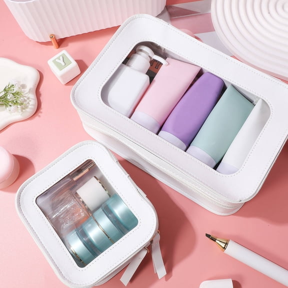 GAXIRE 2 Pcs Clear PVC Zipper Pouch Set for Women, Transparent Storage Bags for Travel, Makeup, and Accessories