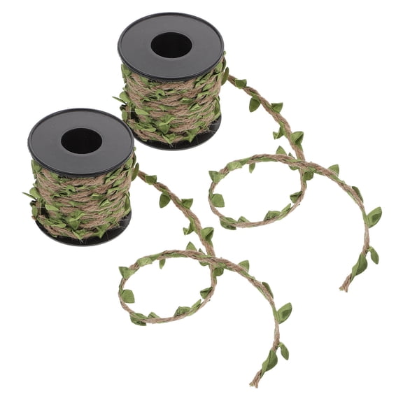 GAXIRE 2 Rolls Hemp Rope with Green Leaf Design for Crafting, Weaving, Rattan Decoration, Home Projects and Garden Use