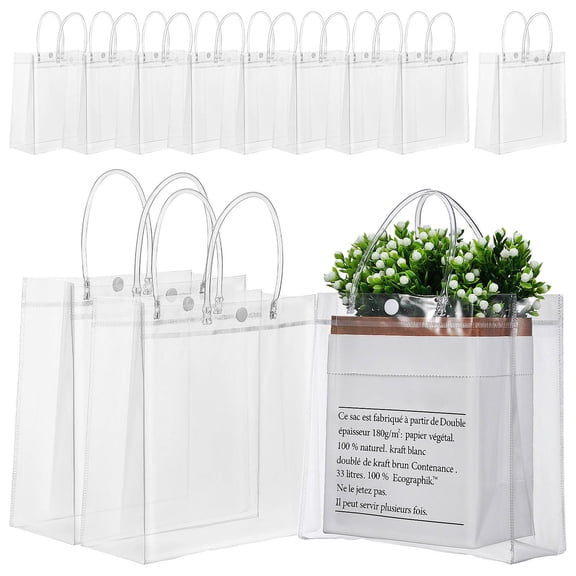 GAXIRE 20Pcs Transparent Clear Treat Bags with Strong Handles Reusable PVC Party Favor Packaging