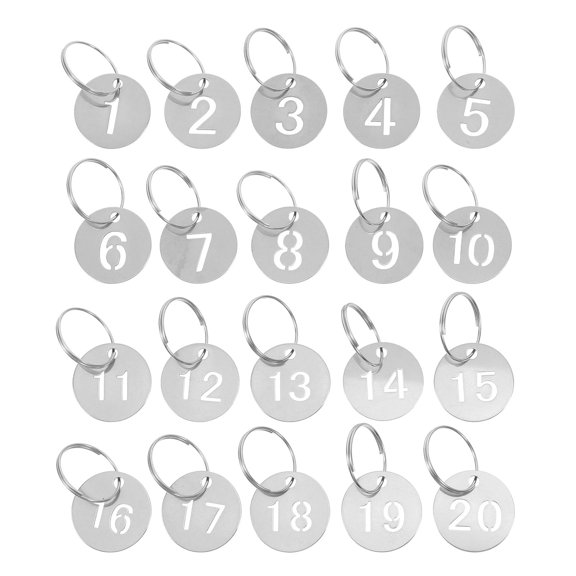 GAXIRE 20pcs Round Key Tags Stainless Steel Silver Hollow Design For Home Use And Office Use
