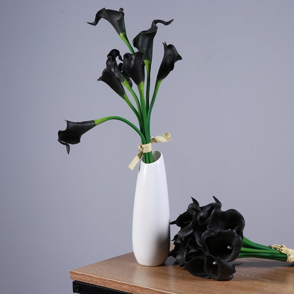 GAXIRE Artificial Calla Lily Flower Heads 24Pcs Faux Flowers for Vase Black Pu Real Touch Home Decor