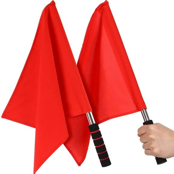 GAXIRE 2Pcs Red Referee Flags Polyester Cotton Signal Flags for Sport Competition Use
