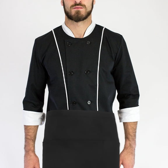 GAXIRE Set of 2 Black Work Aprons with 3 Utility Pockets for Waitstaff, Catering, Food Service, Kitchen, and Restaurant Use