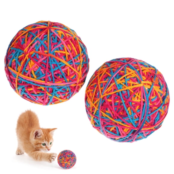 GAXIRE 2Pcs Chewing Toys for Cats Woolen Yarn Interactive Assorted Color for Pouncing Fun