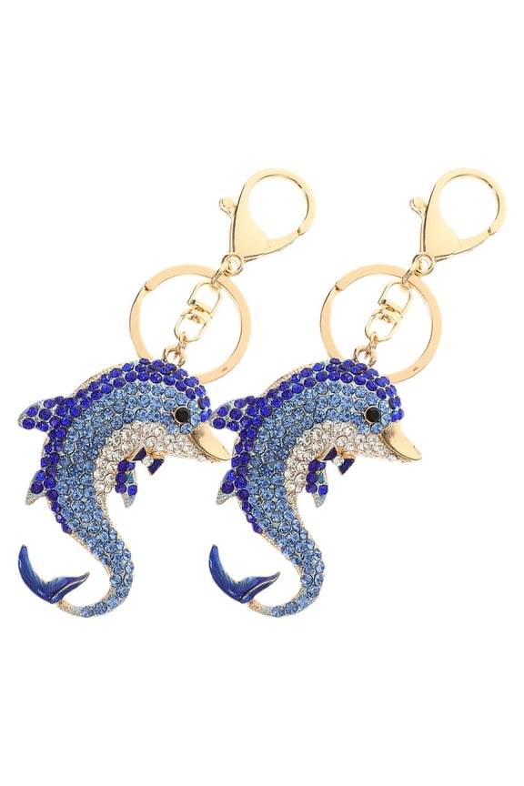 2-Pack Dolphin Keychain Bag Charm Rhinestone Key Accessory for Women Stylish and